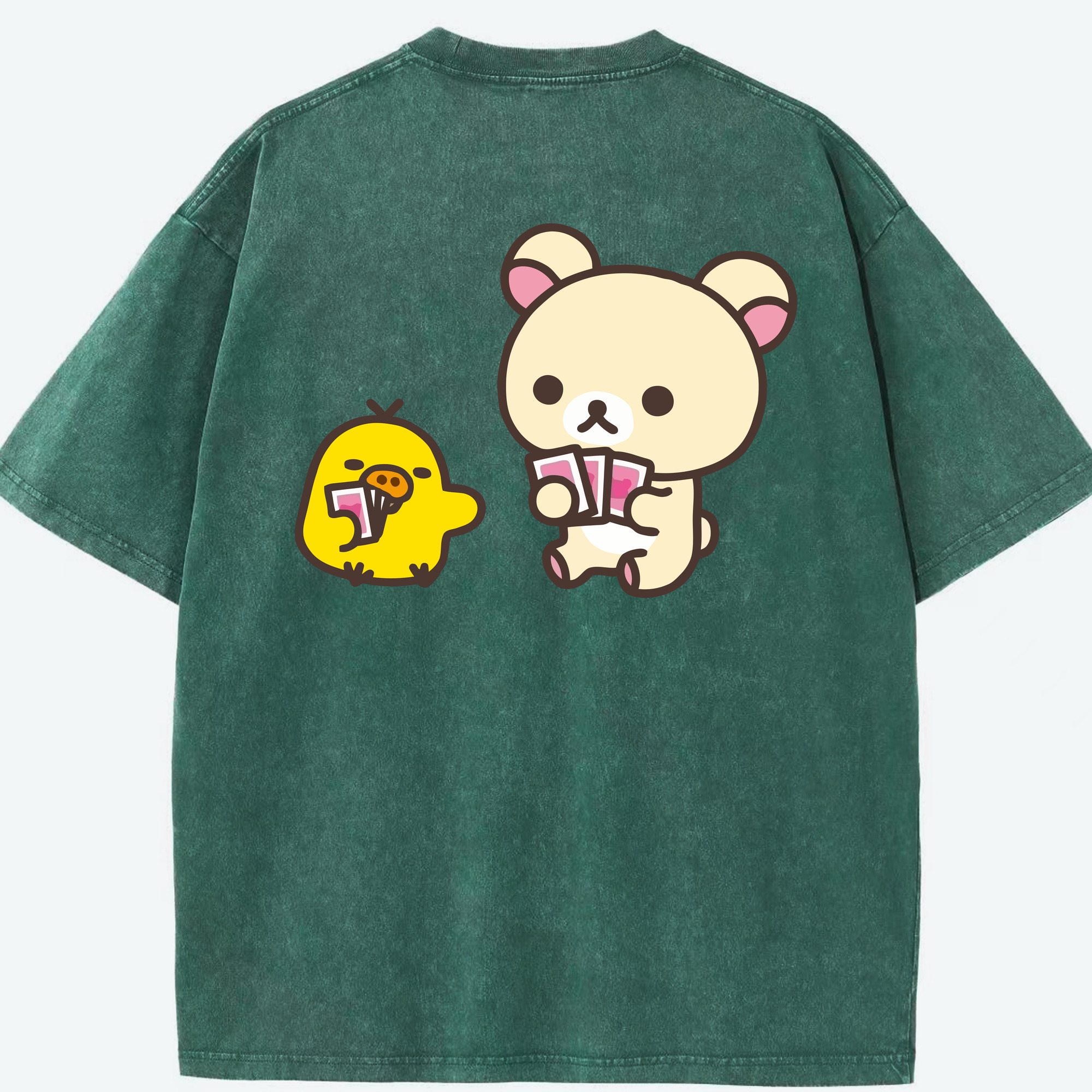 （画像用） リラックマ リラックマ キイロイトリ Rilakkuma Korilakkuma Kiiroitori 綿100% ヴィンテージ風 半袖Tシャツ（背面プリント）